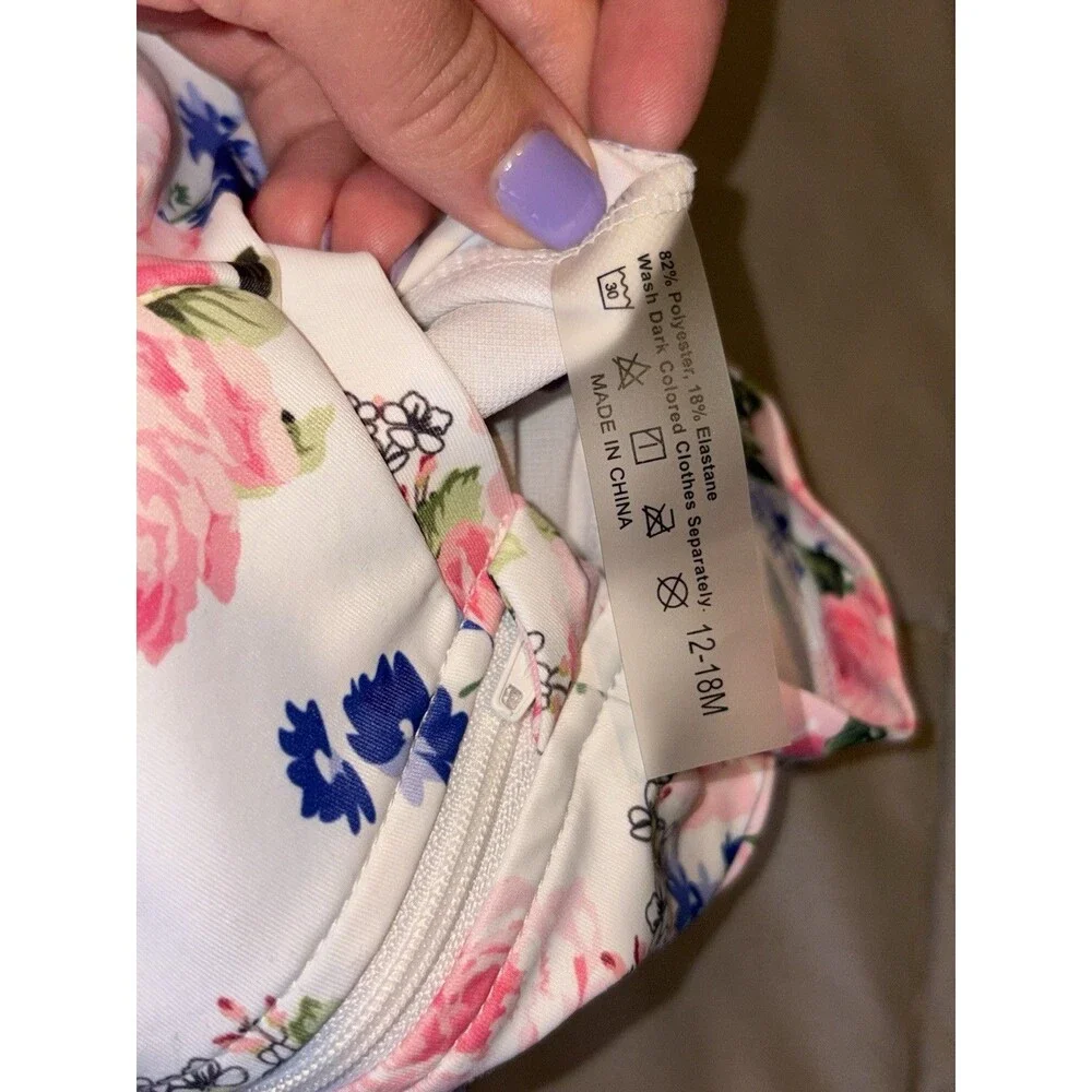 Baby Girl 12-18M Floral Long Sleeve Ruffle Swimsuit Rash Guard Headband Set